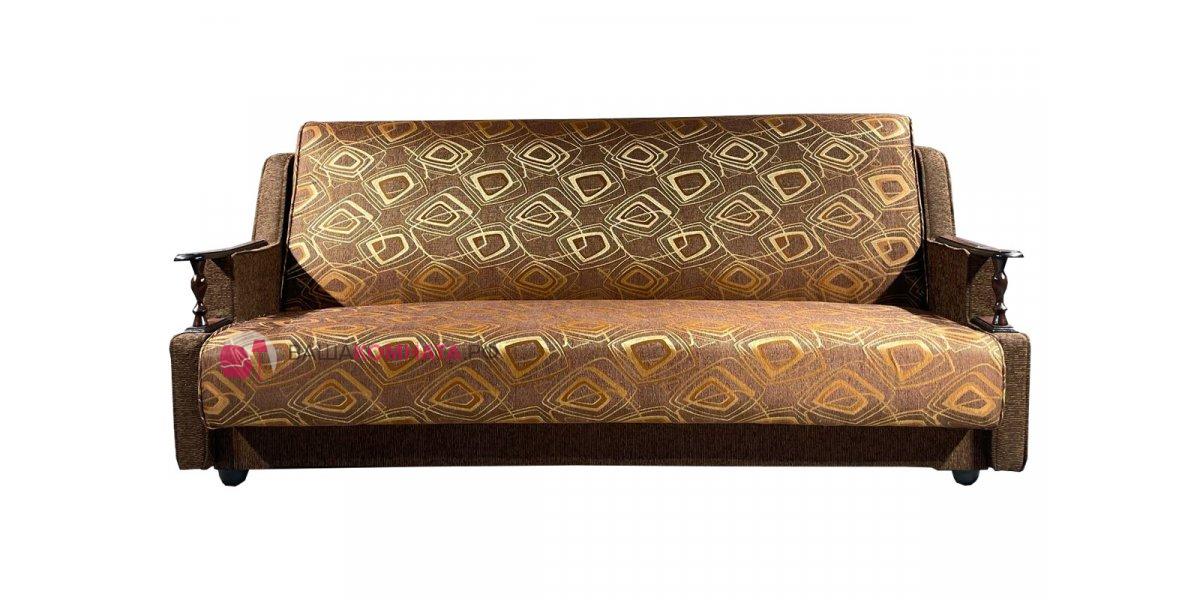 Купить светлый прямой диван с деревянным декором Стамбул и золотой патиной в Киеве.